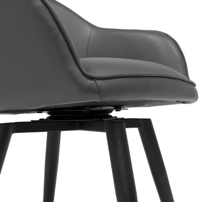 Matte Black Metal and Gray Leather Swivel Accent Chair