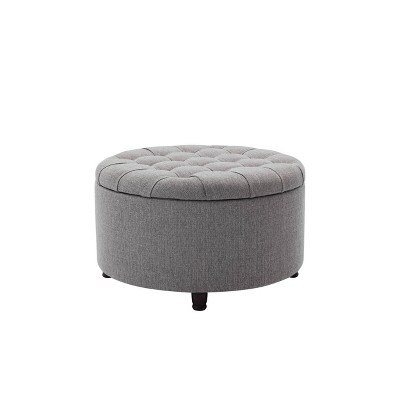 Large Round Tufted Storage Ottoman with Lift Off Lid Gray - WOVENBYRD
