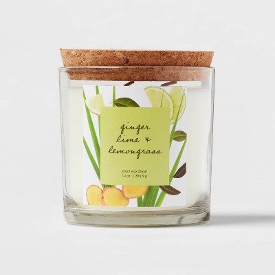 Glass Candle with Cork Lid Ginger Lime and Lemongrass - Threshold™