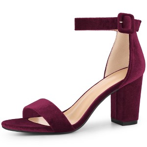Perphy Women's Faux Velvet Ankle Buckle Strap High Chunky Heels Sandals - 1 of 4