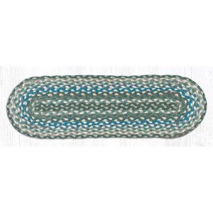 Earth Rugs Sage/Ivory/Settlers Blue Oval Stair Tread 27"x8.25" – Hand-Braided Jute Stair Rug in Cool Country Color Palette - 1 of 3