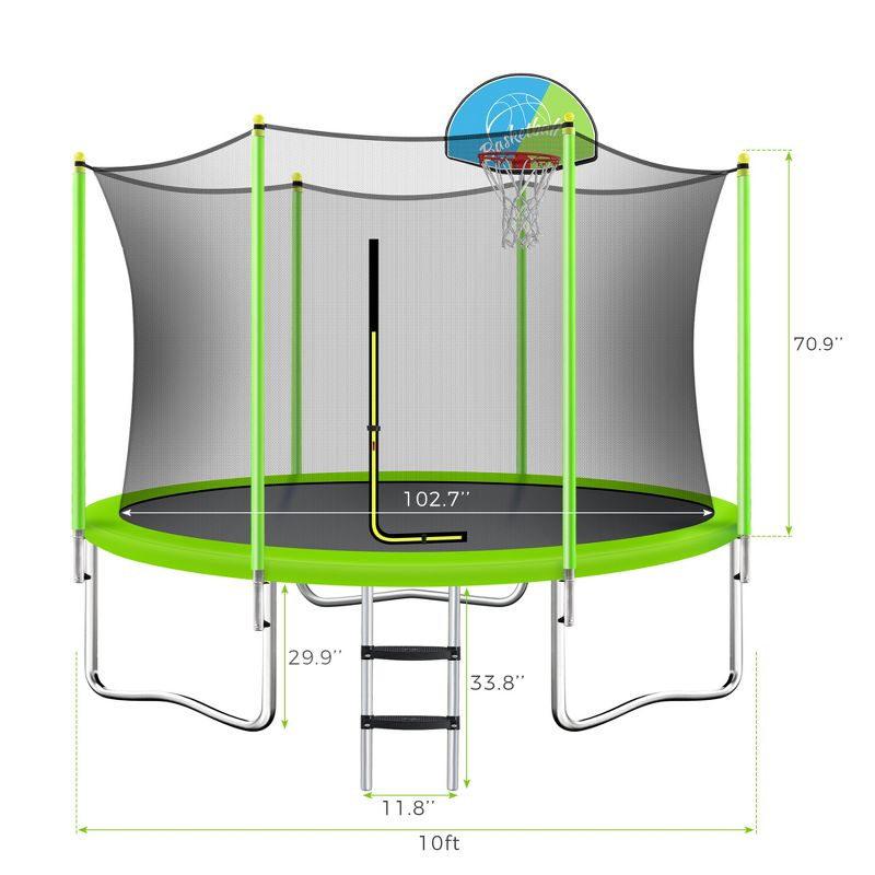 8 FT/ 10 FT Trampoline for Kids with Safety Enclosure Net, Basketball Hoop and Ladder-ModernLuxe, 2 of 7