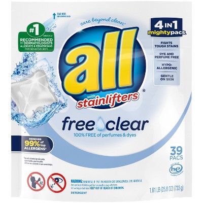 All Mighty Pacs Free Clear Laundry Detergent Pacs - 39ct