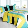 Slickblue Full/Queen Quilt Set, 100% TC Fabric Vermicelli Quilted Patchwork, Machine Washable, 3 Geometric Design, 3pc - 2 of 4