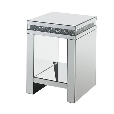 Gleaming 53'' Mirrored Wood Accent Table with Faux Diamonds