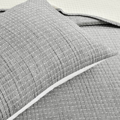 Light Gray and Off-White Cotton Reversible Full Quilt Set