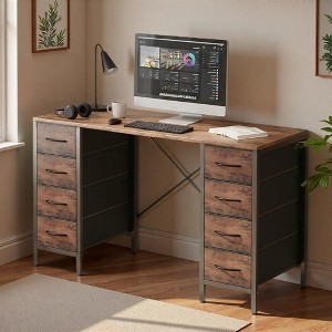 FONTOI 47 Inch Computer Desk Gaming Desk with 8 Drawers Storage Working Table Workstation Home Office Desks Study Desk, Brown, 15.75"* 47.2"*29.5" - 1 of 4