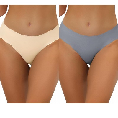 Allegra K Women's Unlined No-Show Stretch Laser Cut Solid Invisible Brief 2 Packs