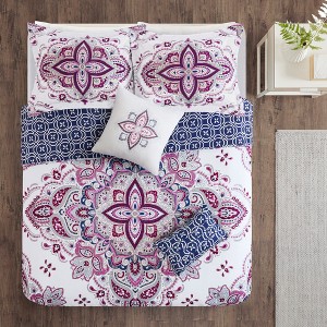 5pc Full/Queen Dorrie Reversible Print Comforter Set Indigo/Purple, Blue/Purple