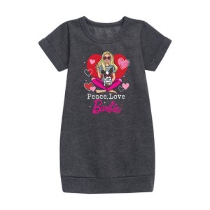 - Barbie - Peace Love Barbie Graphic Short Sleeve Fleece Dress - 1 of 3