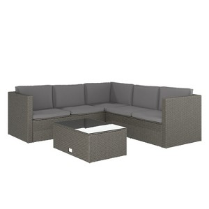 Emma and Oliver All Weather Wicker PE Rattan L-Shaped Sectional Sofa with Coffee Table and Included Back and Seat Cushions - 1 of 4