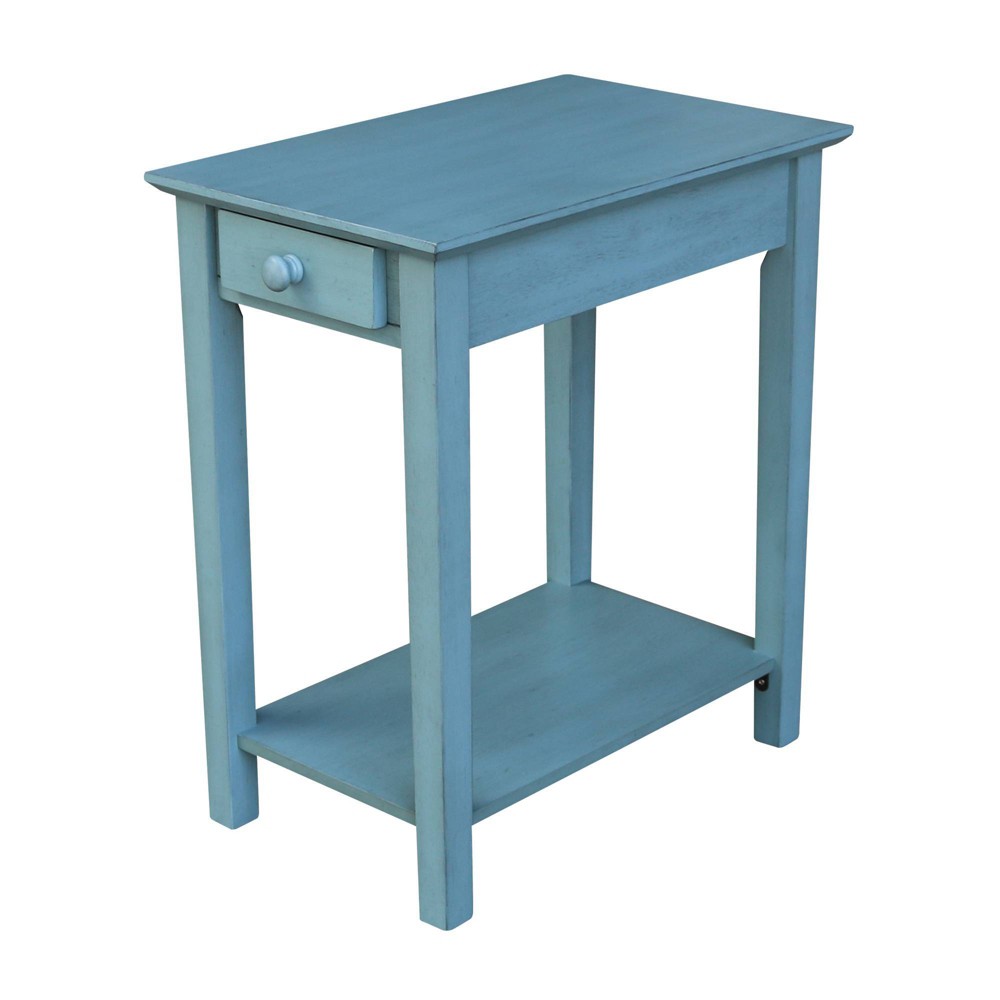 Photos - Coffee Table International Concepts Narrow End Table Ocean Blue: Solid Wood, Mid-Century Modern, Drawer & Shelf