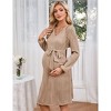 Coolmee Women Long Sleeve Maternity Nursing Dress Casual V Neck Breastfeeding Ribbed Knit Belt Pregnancy Dresses - 2 of 4