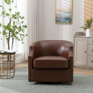 Swivel Barrel Accent Chair, Mid-Century Club Chair with Copper Nailhead Trim for Living Room – Cuddlewood - 1 of 4