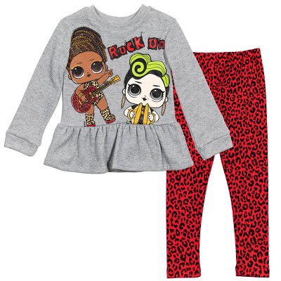. Surprise! Little Girls Fleece Pullover Peplum Sweatshirt & Leggings  Set Gray : Target