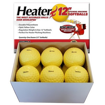 Heater Sports Pitching Machine Dimpled Softballs, Regulation Weighted Durable Polyurethane, Safe For Use With Aluminum & Composite Bats - Optic Yellow, Pack of 12