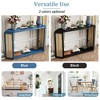 Gulches Console Table with Unique Irregular Top Design Entryway Table with Open Shelf Rattan Sofa Table for Entrance (Antique Blue) - 3 of 4