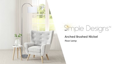 66" Brushed Nickel Arc Floor Lamp with White Fabric Shade
