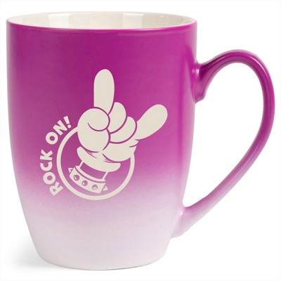 100 North Heavy Metal 10 Ounce Pink and White Two Toned Ombre, Comfortably Fits Your Hands, Ceramic Tea Coffee Cup Mug, Rock On!