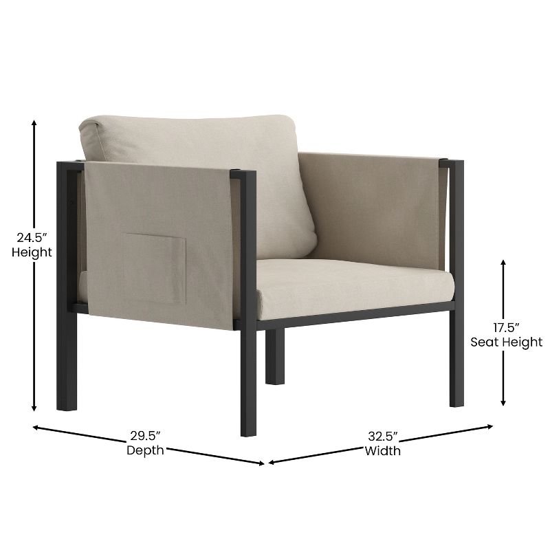 Emma and Oliver Indoor Outdoor Patio Lounge Chair, Steel Framed Club Chair with Cushions and 2 Storage Pockets, 4 of 10
