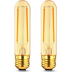 Runesay Dimmable E26 40 Watt Tubular Light Bulbs, 4W T10 LED Light Bulbs, 2200K Soft White Type T Tulb Flicker-Free, 4.96 in., 350 Lumens, 2 Pack - 1 of 4