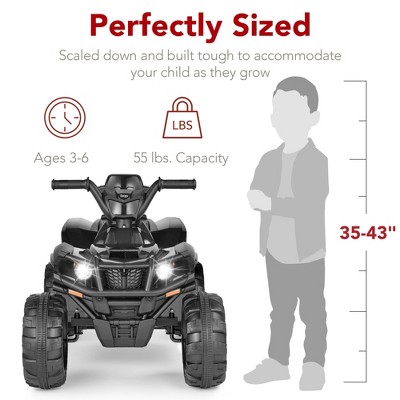 12V Black All-Terrain Kids Ride-On Quad with LED Lights
