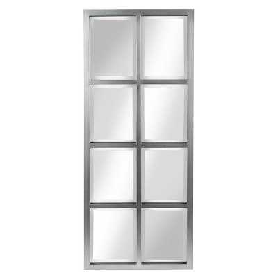 17" x 42" Stryker Windowpane Framed 8-Pane Wall Mirror Silver - Kate and Laurel: Beveled, Easy Mount