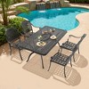 5-Piece Cast Aluminum Outdoor Dining Set with Blue Cushions, Rectangle Table & Stackable Chairs - for Patio, Backyard - 2 of 4