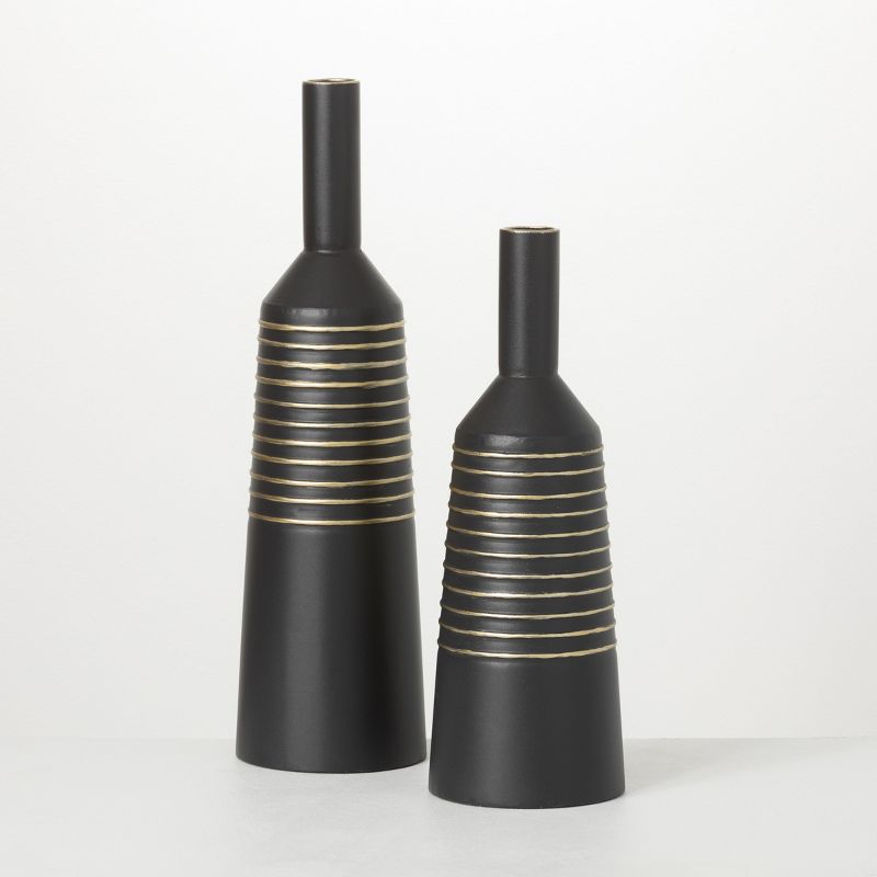 Sullivans Matte Black Gold Lined Metal Vases Set of 2, 21"H & 17"H Black, 1 of 6