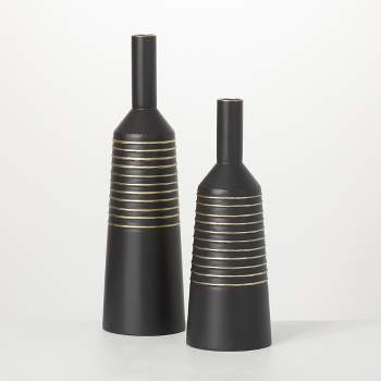 Sullivans Matte Black Gold Lined Metal Vases Set of 2, 21"H & 17"H Black