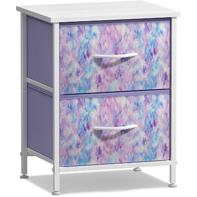 Sorbus Nightstand with 2 Drawers - Steel Frame, Wood Top & Easy Pull Fabric Bins - Great for Home, Bedroom, Office & College Dorm
