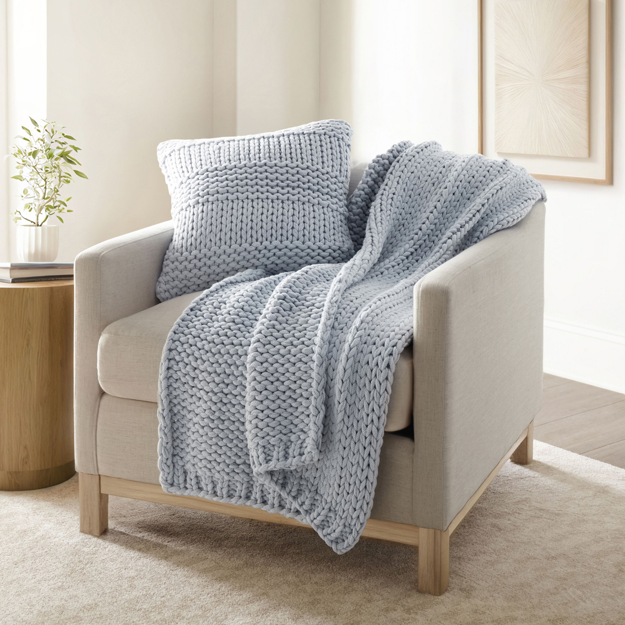 Cozy Chunky Knit Throw Pillow Cover And Pillow Insert - Becky Cameron, Light Blue, One Size