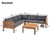 Outdoor L-Shaped Sectional Sofa, Acacia Wood Patio Couch Set with Cushions and Coffee Table, Corner Garden Sofa – Cuddlewood - 4 of 4