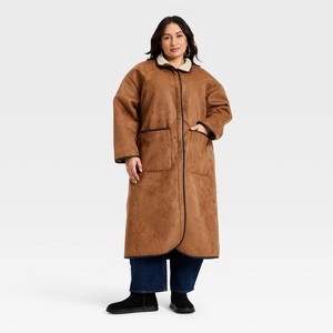 Women's Faux Suede Long Coat - Universal Thread™ Tan - 1 of 3