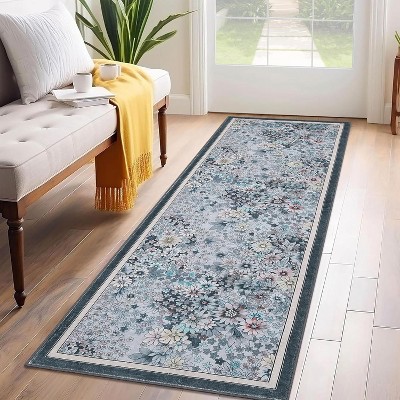 Acekool Modern Floral Area Rug Washable Non-Slip Foldable Soft Faux Wool for Living Room Bedroom Kitchen