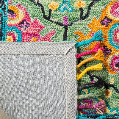 Black Floral Tufted Wool Square Rug - Easy Care, Handmade