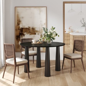 SpassWay 30" Height Contemporary Round Wood Table Versatile Dining Conference Entertaining Solution in Black/Walnut/Natural Wood Finish - 1 of 4