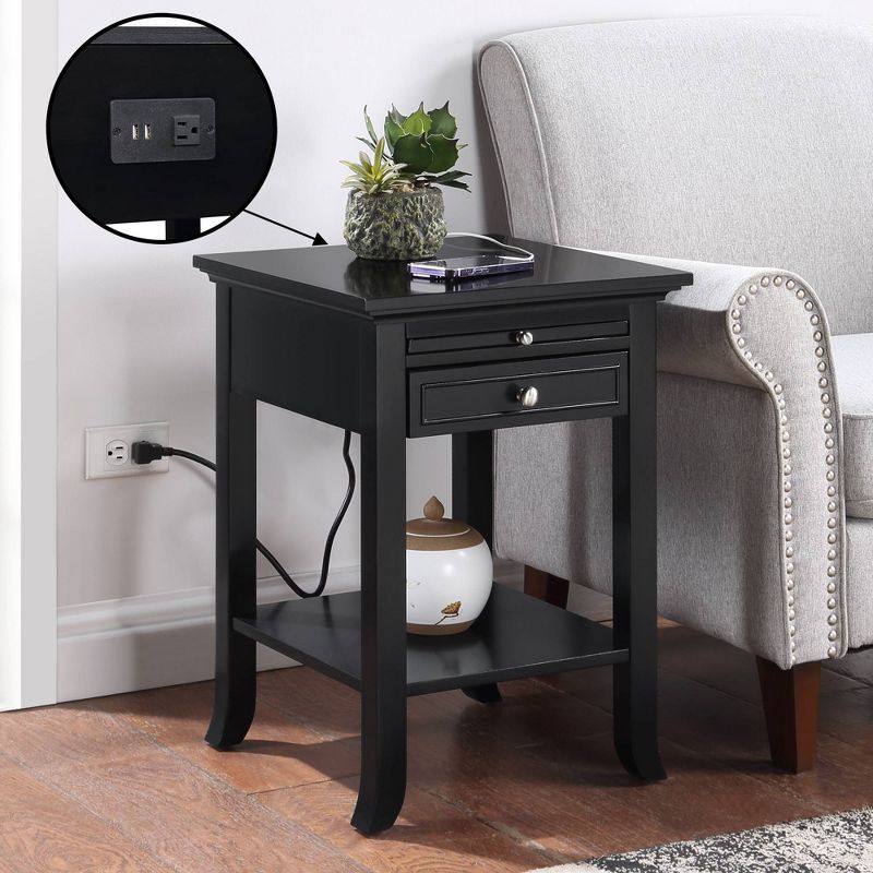 Breighton Home American Heritage Logan Single Drawer End Table with Charging Station and Pull-Out Shelf Black, 2 of 8