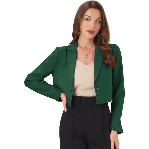 Allegra K Women's Long Sleeve Open Front Notched Lapel Business Cropped Blazers - 1 of 4