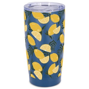 Elanze Designs 20 oz Stainless Steel On the Go Insulated Travel Tumbler With Push Top Lid, Citrus Lemon Pattern Blue - 1 of 4