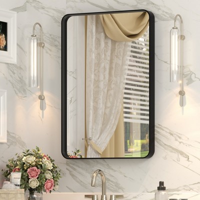 Apmir 16 in. W x 24 in. H Rectangular Aluminum Alloy Framed and Tempered Glass Wall Mirror in Matte Black