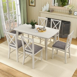 VECELO Farmhouse Style Dining Table Set, Rubber Wood Table and Upholstered Dining Chairs, Gray - 1 of 4