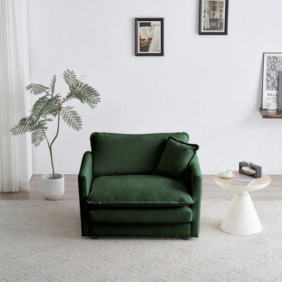 Chenille Upholstered Single Sofa Chair,Comfy Reading Armchair for Living Room with 1 Toss Pillow,Living Room Deep Seat Accent Chair-Coolbibila