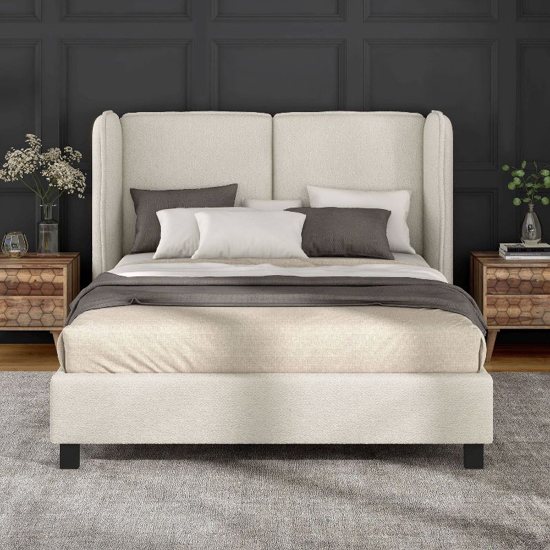 HOMES: Inside + Out Queen Shellsea Modern Boucle Upholstered Platform Bed with Wingback Headboard, 3 of 11