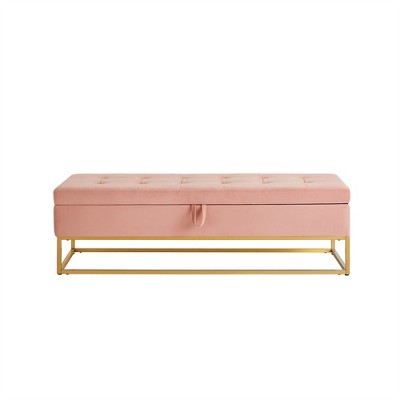 OUTSUPPLY Velvet Storage Bench with Metal Base, Multifunctional Ottoman for Bedroom, Living Room & Entryway