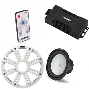 Kicker 48PXA6001 Weatherproof Powersport Mono Amp & 10" 2 Ohm Marine Subwoofer ( White Grill ) Includes LED Remote - 1 of 4