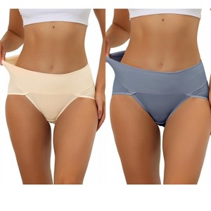Allegra K Women's Hi-Cut Ribbed High Waist Tummy Control Available in Plus Size Briefs 2 Packs - 1 of 4