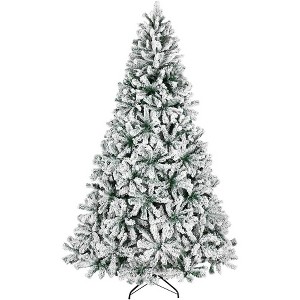 VINGLI 6ft Snow Flocked Unlit Hinged Christmas Tree, 1050 Tips, Metal Stand for Indoor Outdoor Holiday Decor - 1 of 2