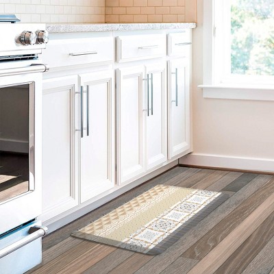 Peaceful Elegance Stripe Beige and Gray PVC Anti-Fatigue Kitchen Mat