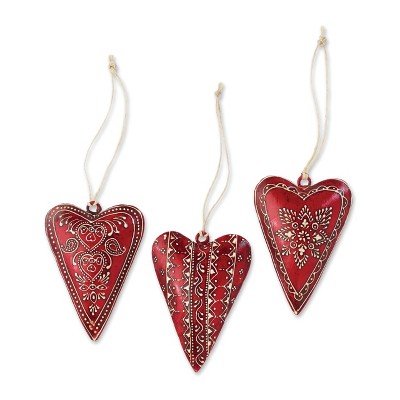 Sullivans Scandi Metal Heart Ornaments Multicolor 4H Metal Set of 3